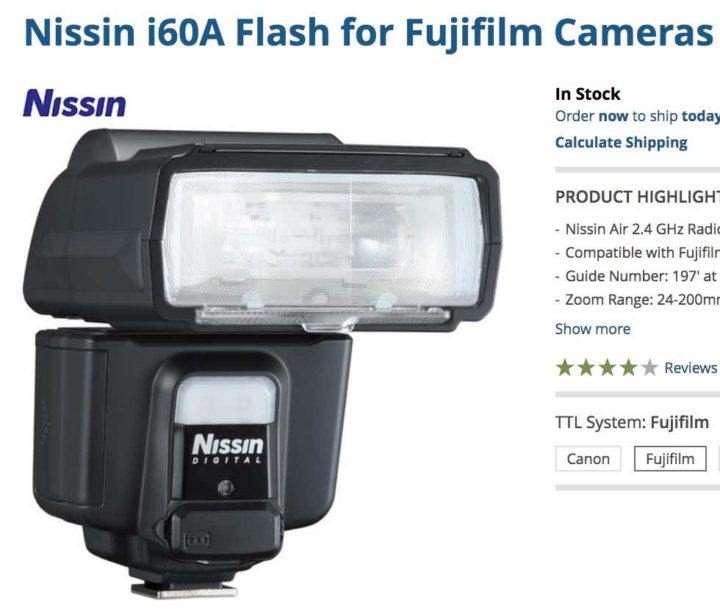 New Nissin i60 i60A TTL FP Flash Speedlite Fujifilm Fuji X-Pro2 USA Support HSS 