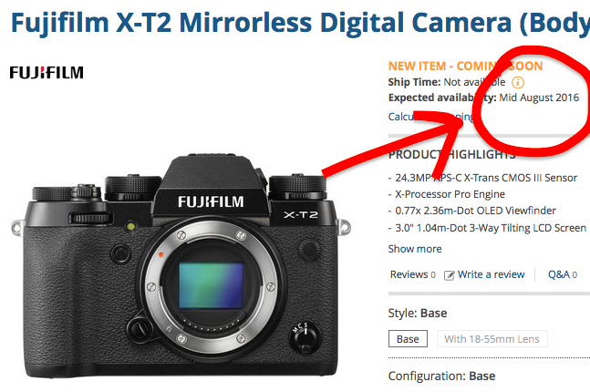Fujifilm X-T2 available mid August