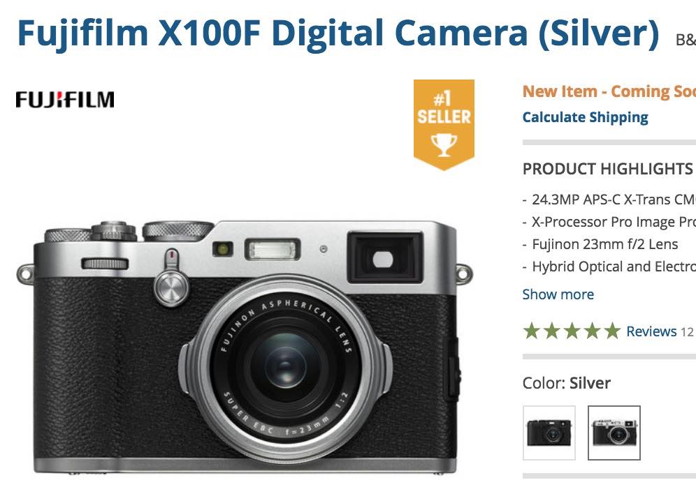 Fujifilm X100F DPReview GOLD AWARD "Sensational JPEG Color. Be