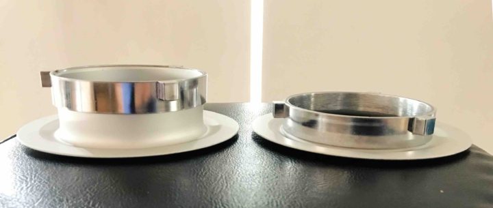 On the left, a regular Chimera Bowens adapter ring, and on the right, low profile custom ring.