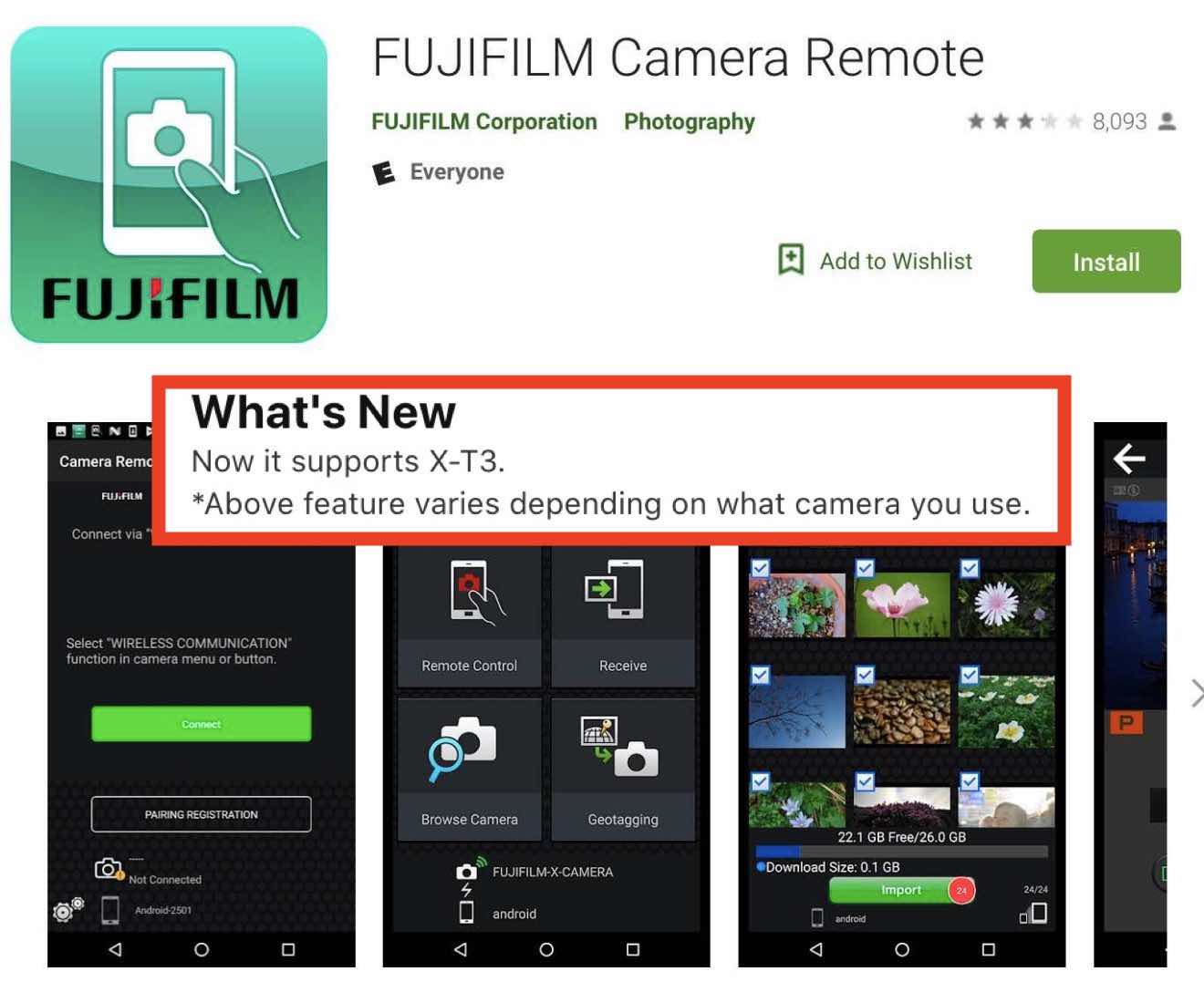 fujifilm camera remote android