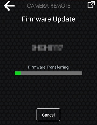 Wait while the smartphone copies the firmware to the camera. (Smartphone View)