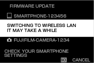 A message will be displayed stating that the camera is switching to a wireless LAN connection.