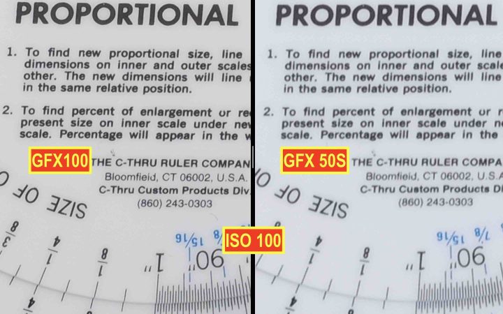 Fujifilm GFX100 vs Fujifilm GFX 50S @ ISO 100