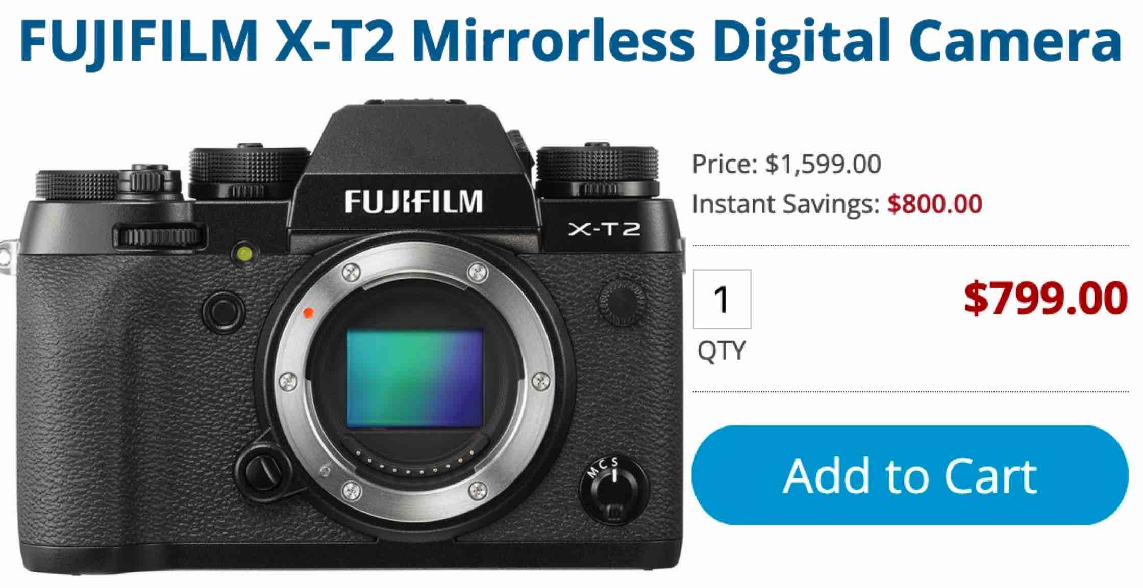 Tegen Faial Gevoel van schuld Fujifilm X-T2 Drops to $799 - Lowest Price Ever! - Fuji Rumors