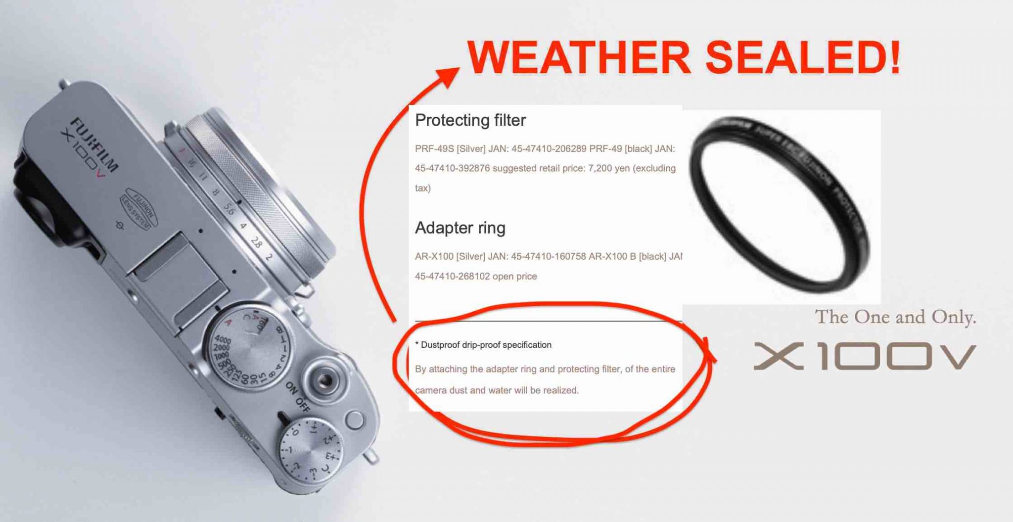 Fujifilm X100V is Weather Resistant if Used with Adapter Ring and Lens
