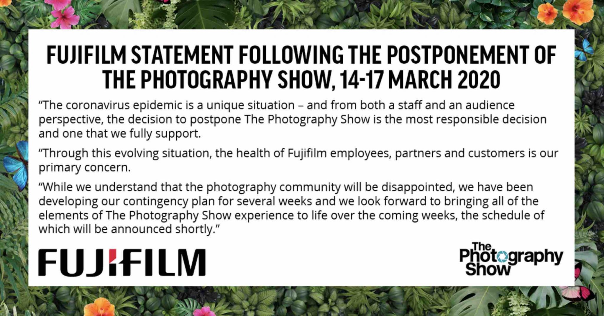 Fujifilm Statement Following the Postponement of The Photography Show