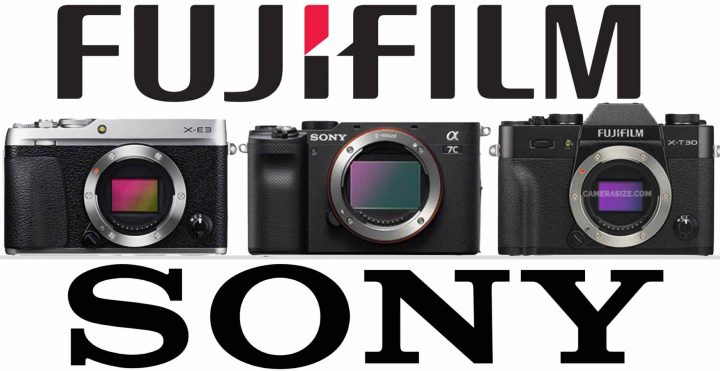 accurate size comparison: Fujifilm X-E3 vs Sony A7c vs Fujifilm X-T30