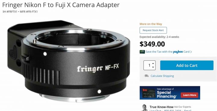 Fringer NF-FX Nikon to Fujifilm X Auto Focus Adapter Available B&H