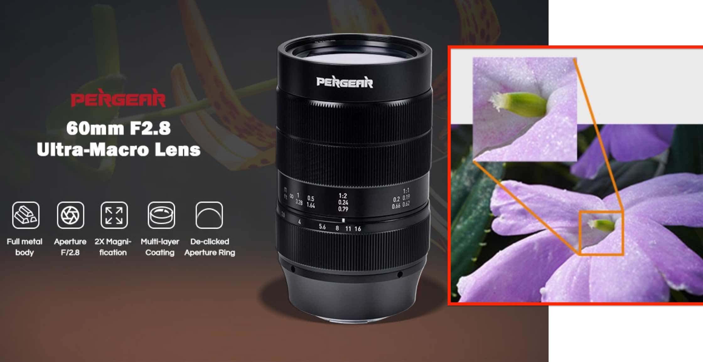 Pergear 60mm f/2.8 Ultra-Macro 2x Magnification Lens Released and 