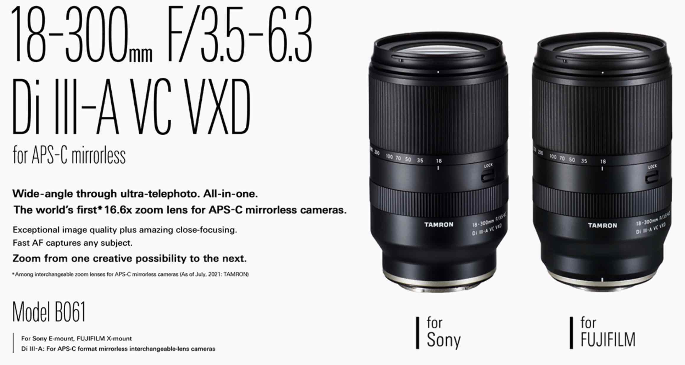 Tamron 18-300mm f/3.5-6.3 Officially Announced - Fuji Rumors