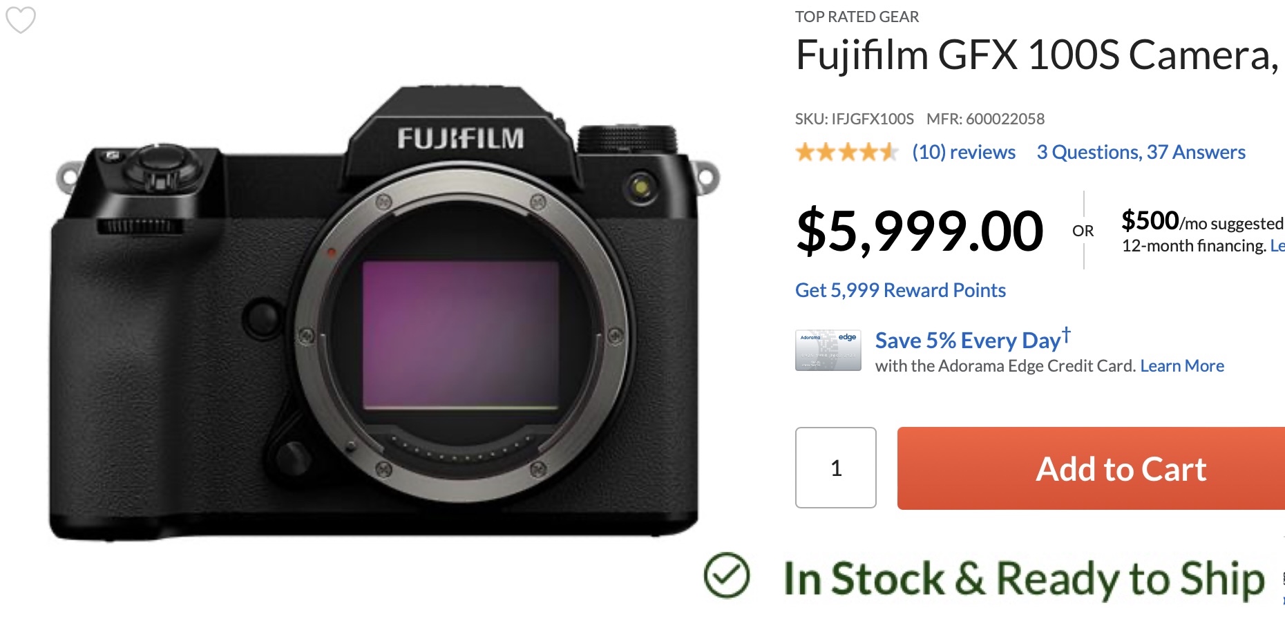 The Hunt Continues GFX100S in Stock at Adorama, Sold Out at B&H and up