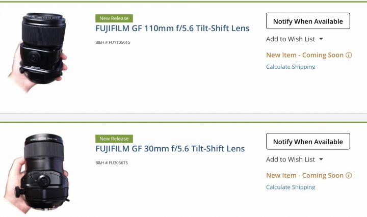Fujifilm GF30mmF5.6 Tilt Shift and GF110mmF5.6 Tilt Shift (Quietly)  Announced - First Images - Fuji Rumors