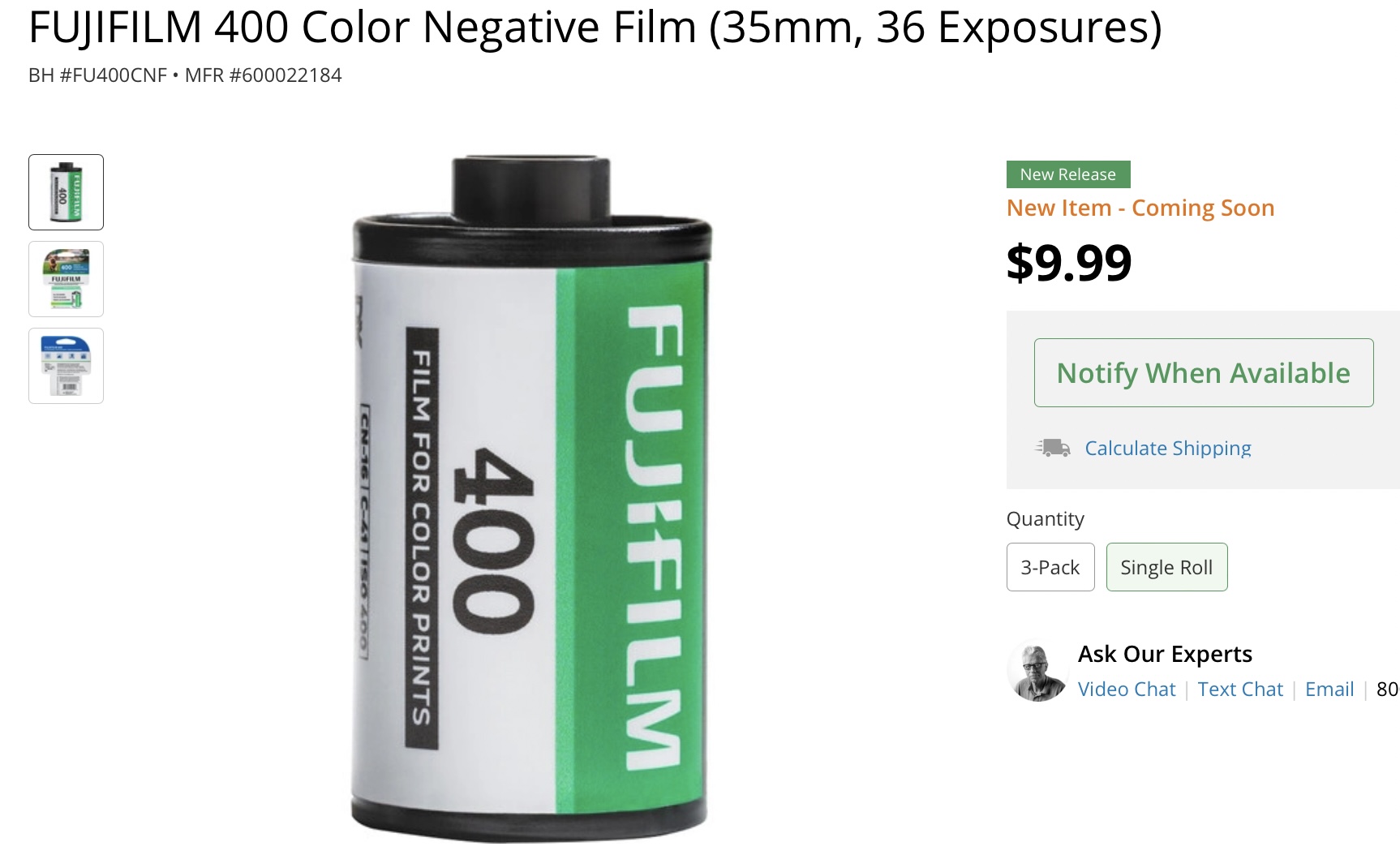 FUJIFILM 400 Color Negative Film 600022184 B&H Photo Video