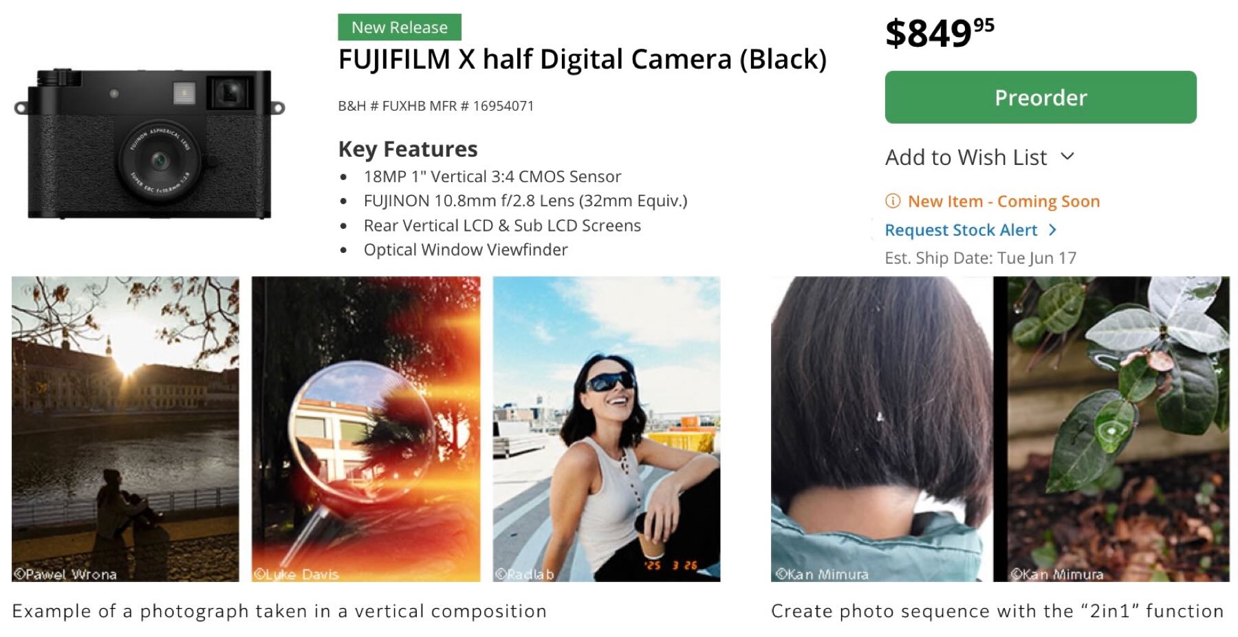 Fujifilm Launches Compact Digital Camera “X half (FUJIFILM X