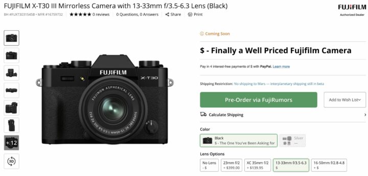 the most affordable Fujifilm camera with EVF is coming! - BHphoto page made by FujiRumors for fun